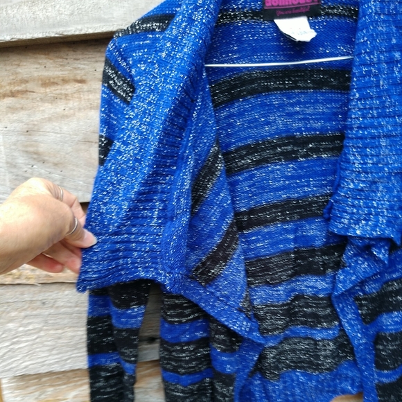 💖Dollhouse Open Front Shrug Sweater💖 Acrylic Blue/Black Sparkles - Picture 7 of 12